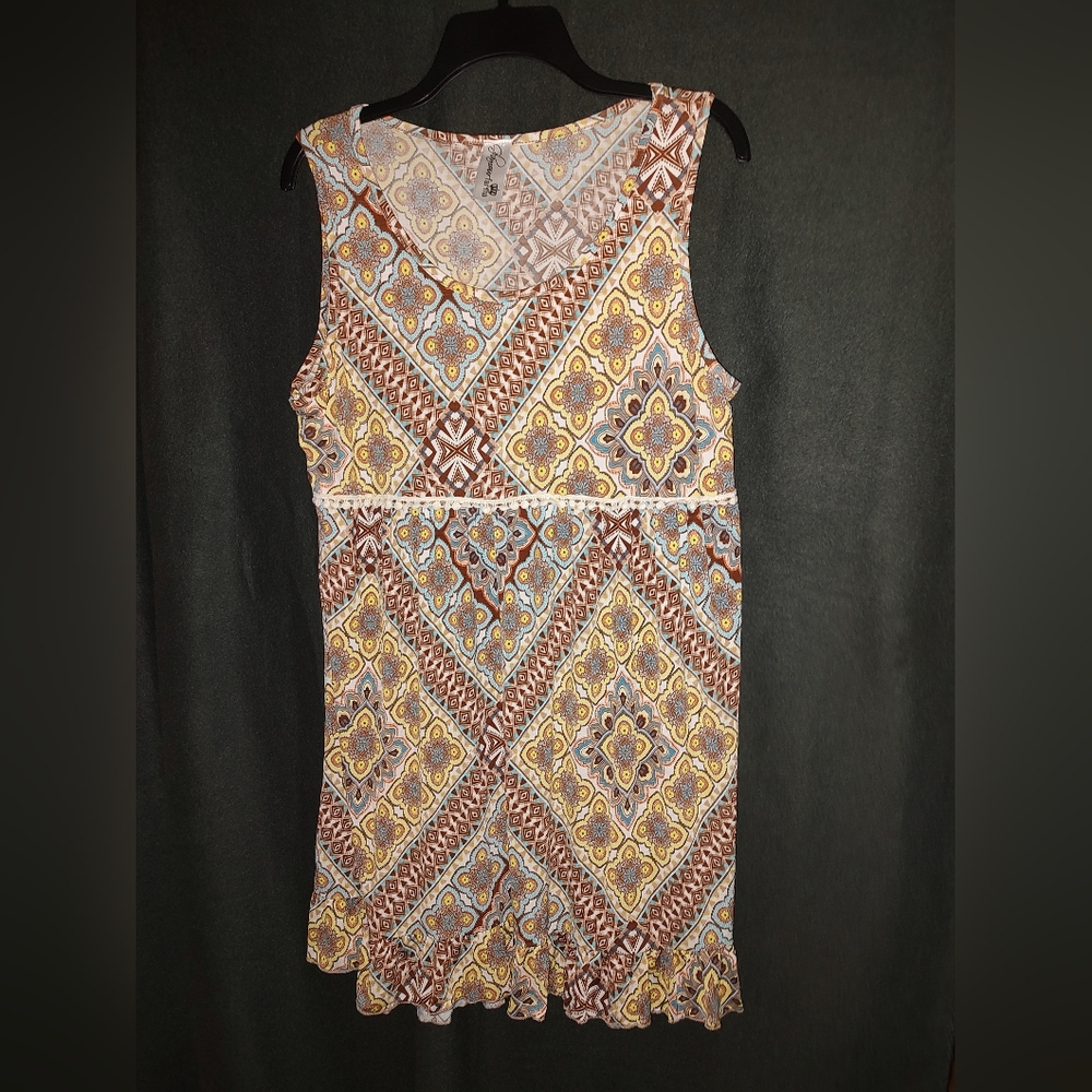 Glamour Farms OSFM Sleeveless Embroidered Accent Waist Pre-owned Geometric